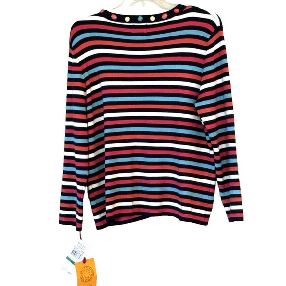 Ruby Road Women's Multi Color Striped Buttons Cardigan Sweater Art to Wear Sz Lg - Picture 2 of 8